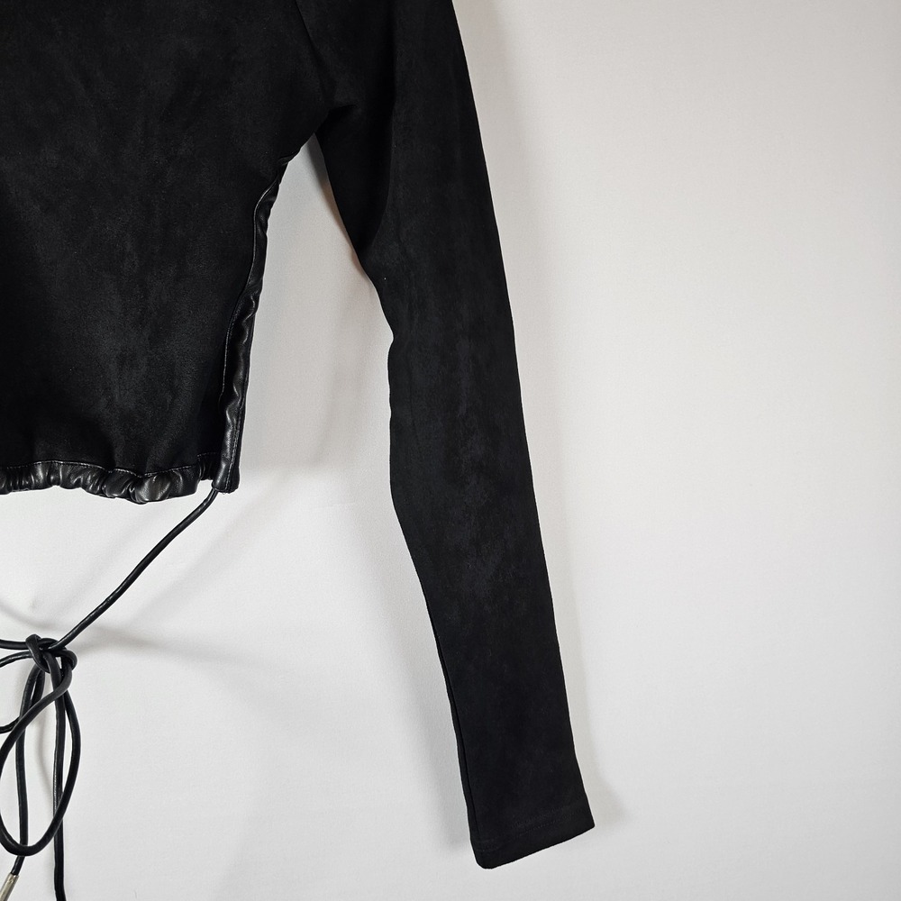 Maniere De Voir Top Women 6 Black Stretch Faux Suede Cropped Backless Tie Sexy - Picture 4 of 8